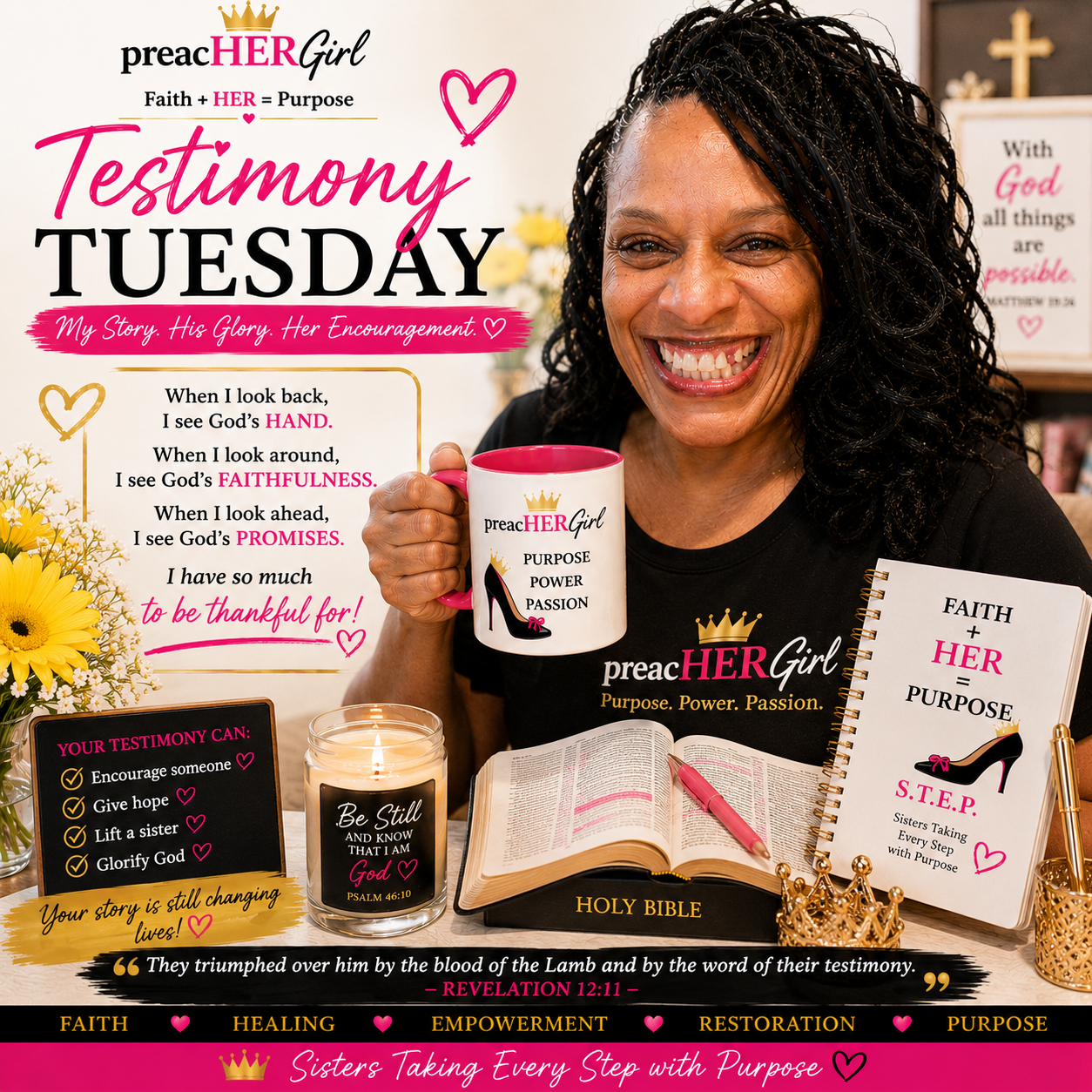 Michell sharing her Testimony Tuesday message for the PreacHER Girl community.